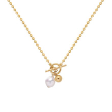 Load image into Gallery viewer, gold  t bar pearl chain necklace for women
