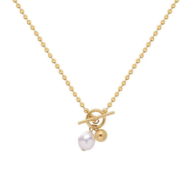 gold  t bar pearl chain necklace for women