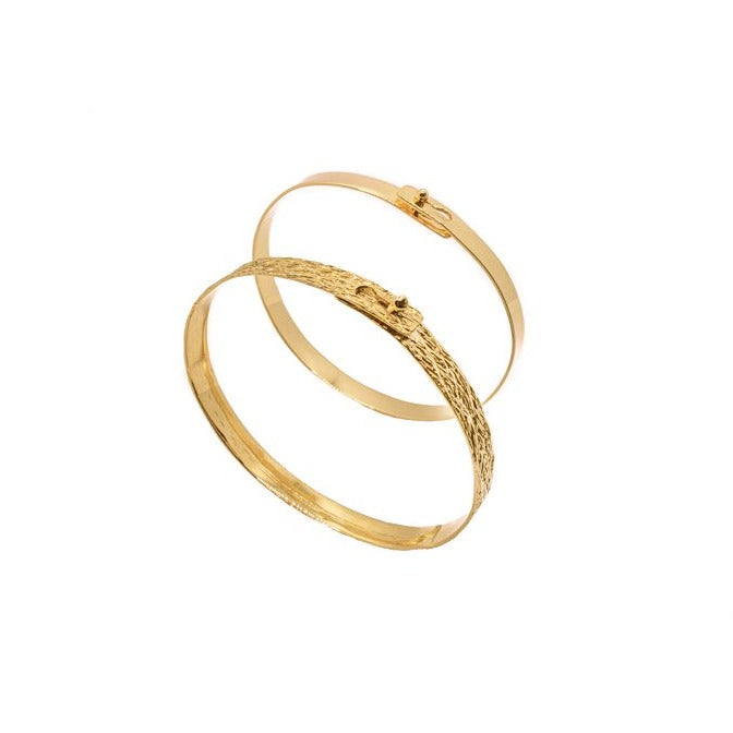 gold flat bangle bracelet with adjustable lock