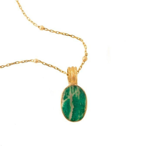 gold amazonite pendant necklace set in gold beaded chain
