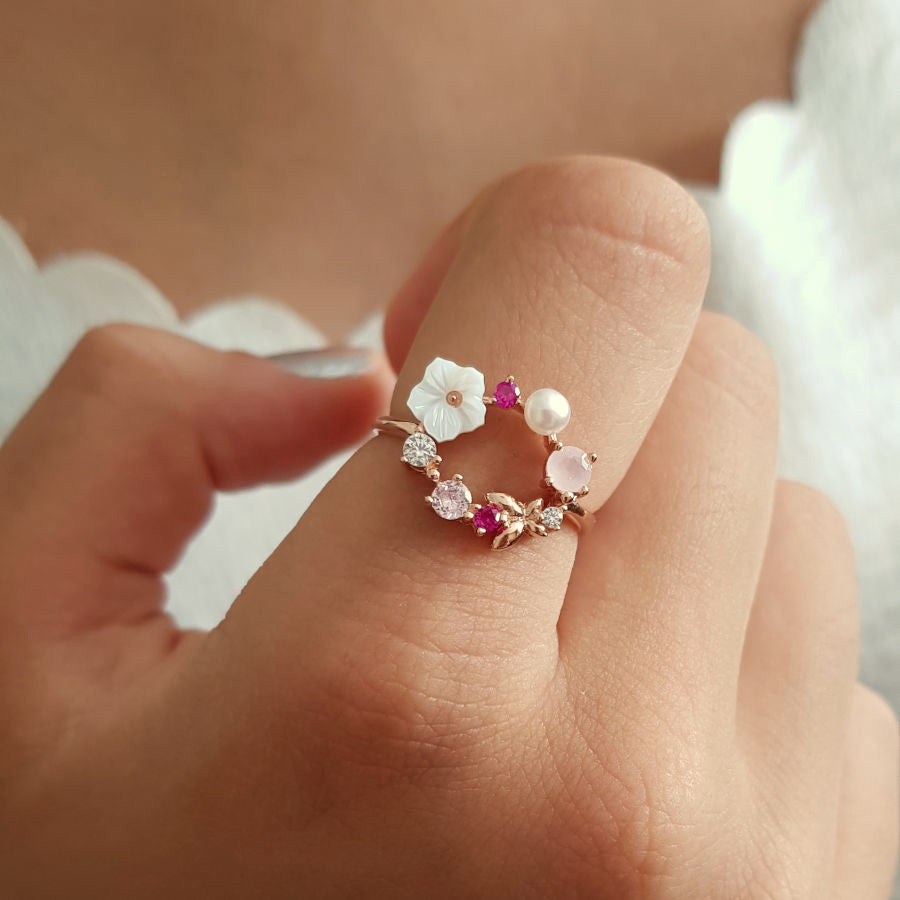 Rose Gold Symphony Floral Ring