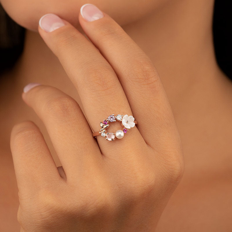 Rose Gold Symphony Floral Ring