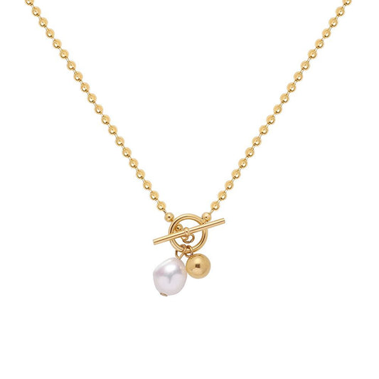gold  t bar pearl chain necklace for women