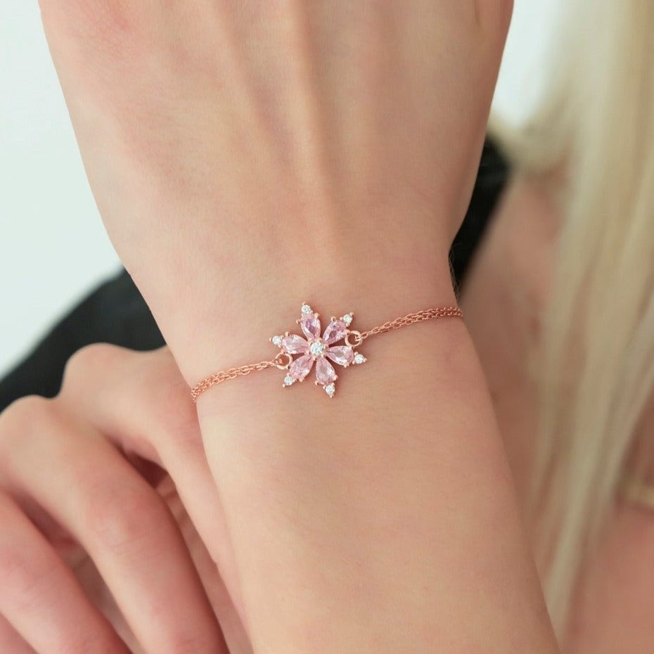 rose gold pink flower bracelet