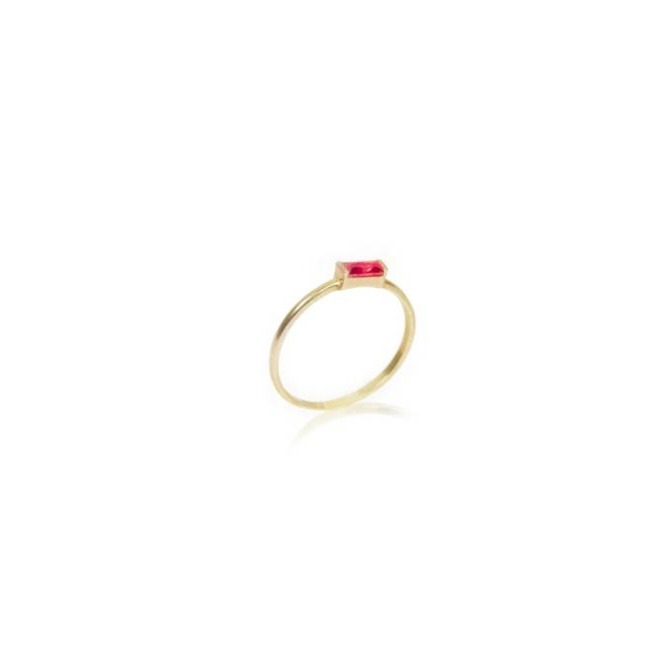 Gold Dainty Red Crystal Baguette Ring