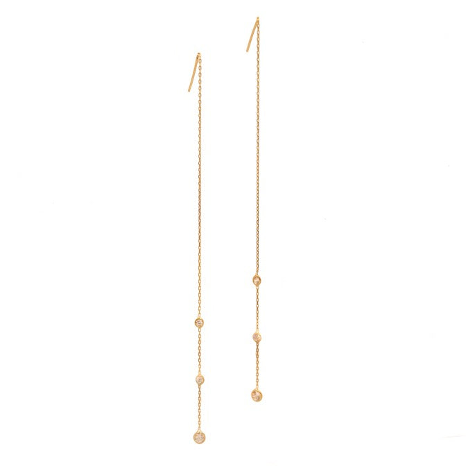 Gold Sparkle White Crystal Threader Earrings