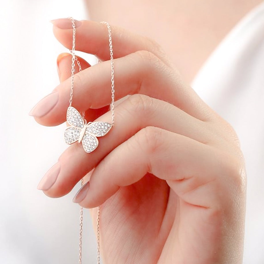 Rose Gold Butterfly Pendant Necklace