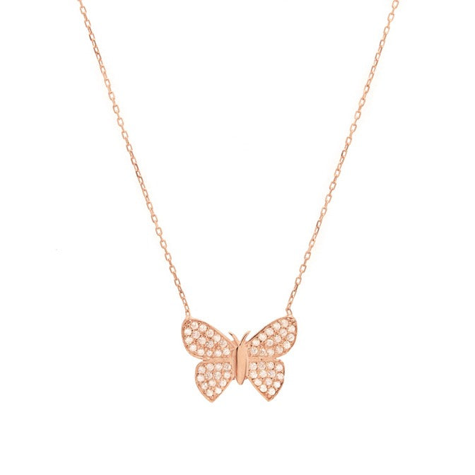 Rose Gold Butterfly Pendant Necklace