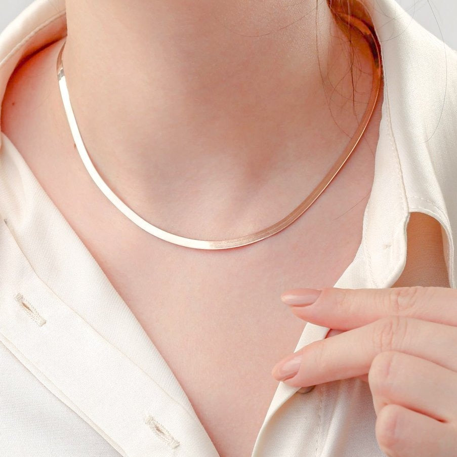 Rose Gold Herringbone Flat Snake Chain Necklace