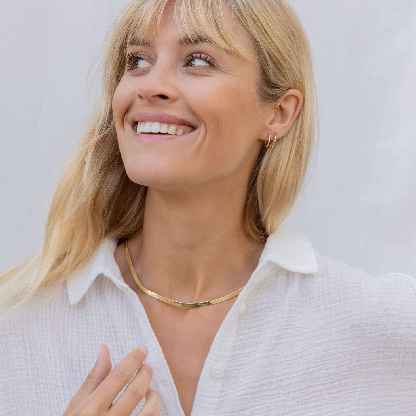 Gold Herringbone Flat Chain Necklace