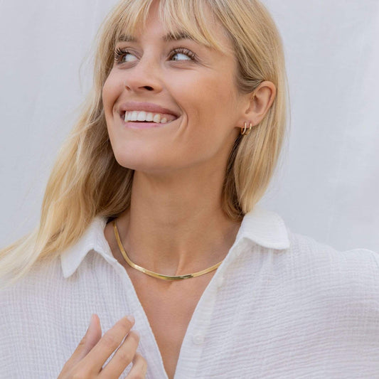 Gold Herringbone Flat Chain Necklace