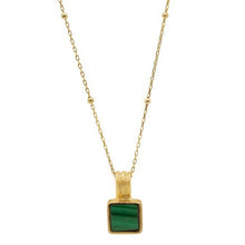 Load image into Gallery viewer, gold malachite square necklace for women set in gold beaded chain
