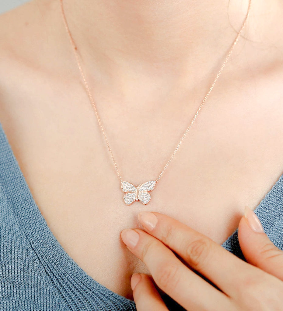 Rose Gold Butterfly Pendant Necklace