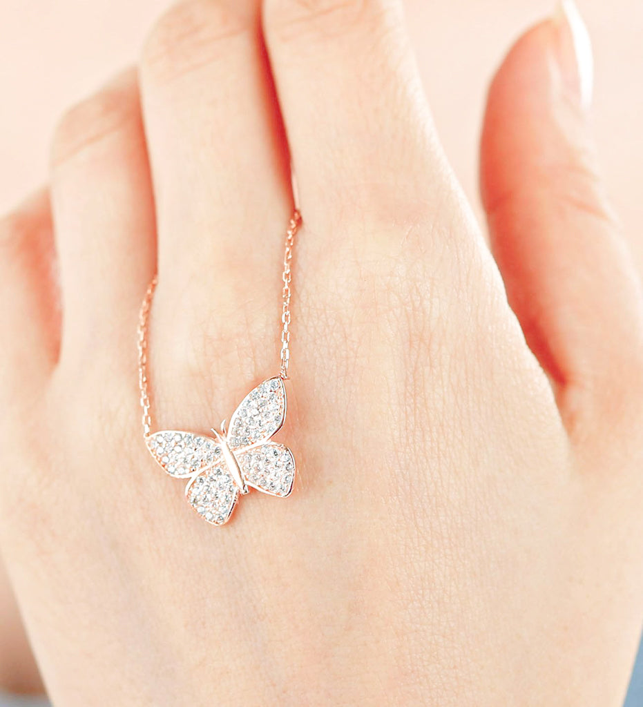 Rose Gold Butterfly Pendant Necklace